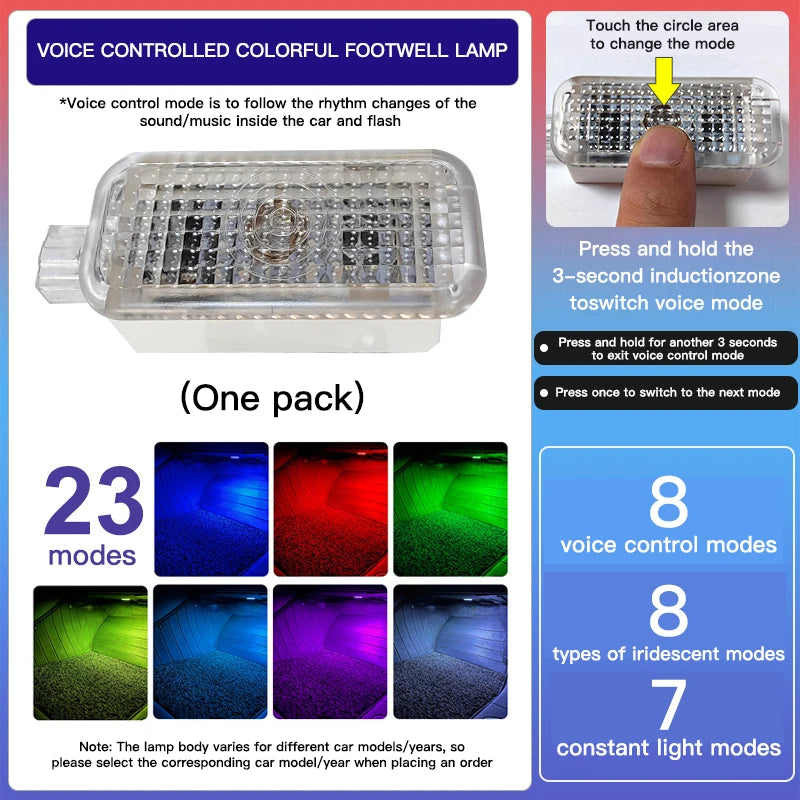 2X LED Car Footwell Light Voice Control Lamp Accessories For VW Golf 4 5 6 MK4 MK5 MK6 Jetta Passat B5 B6 B7 B8 CC Polo 6R 9N UP