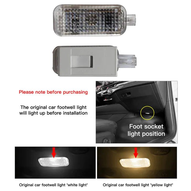 2X LED Car Footwell Light Voice Control Lamp Accessories For VW Golf 4 5 6 MK4 MK5 MK6 Jetta Passat B5 B6 B7 B8 CC Polo 6R 9N UP