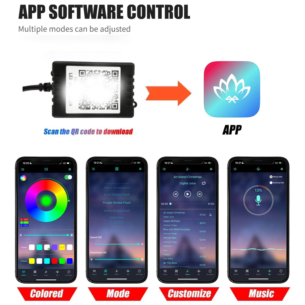 For Audi A1 8X A3 8V 8Y A4 B8 B9 A5 8T A6 C6 C7 C8 A7 A8 D3 D4 D5 Q2 Q3 8U F3 Q5 8R FY Q7 4L 4M RGB Footwell Lights HD Seat Lamp